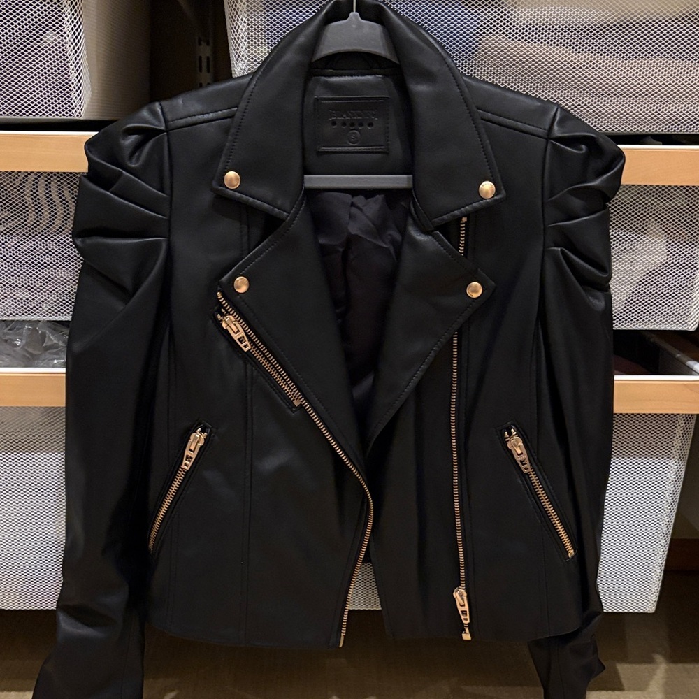 Blank NYC Black Leather Jacket with Gold Accents
